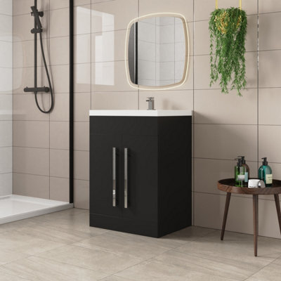 Sundaze Bathroom Furniture Storage Cabinet Freestanding Vanity Unit & Basin 600mm Matt Black - image 1