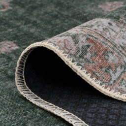 Loomed Green Vintage Medallion Anti Slip Washable Rug 240X330Cm - thumbnail 5