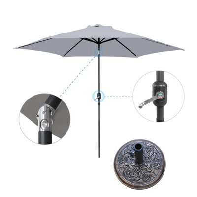 VRUC 2.5M Grey Outdoor Parasol - Crank Up & Tilt Garden Parasol Umbrella And Base - image 1