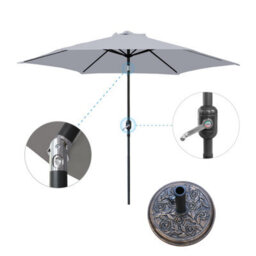 VRUC 2.5M Grey Outdoor Parasol - Crank Up & Tilt Garden Parasol Umbrella And Base - thumbnail 1
