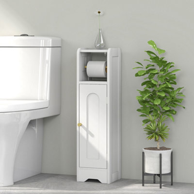 Homcom Toilet Roll Holder Slim Bathroom Cabinet With Adjustable Shelf White - image 1