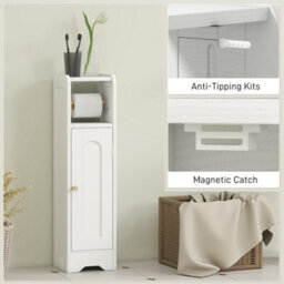 Homcom Toilet Roll Holder Slim Bathroom Cabinet With Adjustable Shelf White - thumbnail 8