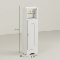 Homcom Toilet Roll Holder Slim Bathroom Cabinet With Adjustable Shelf White - thumbnail 3