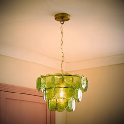 Valuelights Juliette Green Glass Disc 3 Tier Chandelier Ceiling Pendant Light And Bulb
