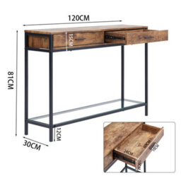 Thehotsale Brown 120 X 30 X 81Cm Slim Console Table With Metal Frame 2 Drawers And Glass Shelf - thumbnail 8
