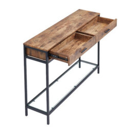 Thehotsale Brown 120 X 30 X 81Cm Slim Console Table With Metal Frame 2 Drawers And Glass Shelf - thumbnail 4