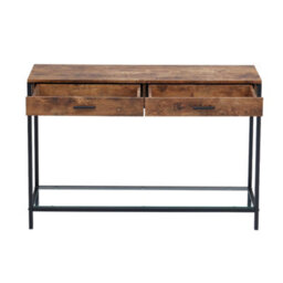 Thehotsale Brown 120 X 30 X 81Cm Slim Console Table With Metal Frame 2 Drawers And Glass Shelf - thumbnail 3