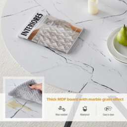 White Round Dining Table Marble Effect Top Metal Legs Kitchen Table - thumbnail 4
