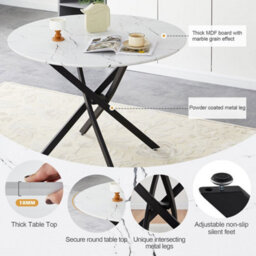 White Round Dining Table Marble Effect Top Metal Legs Kitchen Table - thumbnail 3