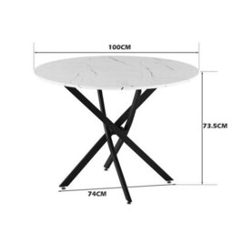White Round Dining Table Marble Effect Top Metal Legs Kitchen Table - thumbnail 2