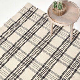 Homescapes Logan Black And White Tartan Check Non-Slip 100% Wool Rug, 150 X 240 Cm - thumbnail 1