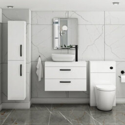 Royal Bathrooms 800mm Wall Hung Vanity Unit 2 Drawer Gloss White & Elva Countertop Basin With Matt Black Handle - thumbnail 2