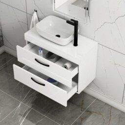 Royal Bathrooms 800mm Wall Hung Vanity Unit 2 Drawer Gloss White & Elva Countertop Basin With Matt Black Handle - thumbnail 3