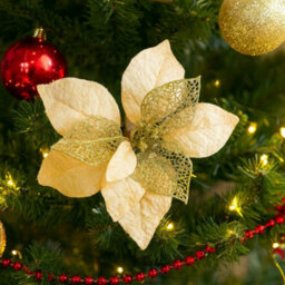 2 Pack Clip-On Poinsettia Flower Christmas Decorations 10Inch - thumbnail 1