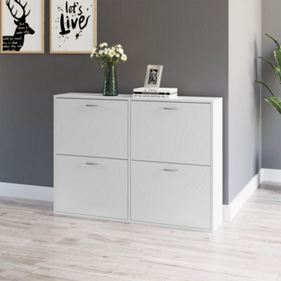 Homcom Wooden Shoes Cabinet Multi Flip Down Shelf Drawer Organizer - White - image 1