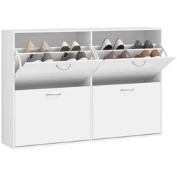 Homcom Wooden Shoes Cabinet Multi Flip Down Shelf Drawer Organizer - White - thumbnail 2
