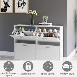 Homcom Wooden Shoes Cabinet Multi Flip Down Shelf Drawer Organizer - White - thumbnail 6