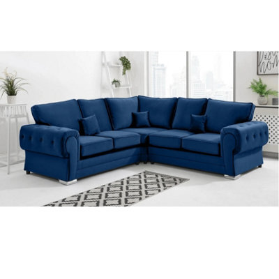 Chingford Plush Velvet Full Back 2C2 Corner Sofa Marine Blue