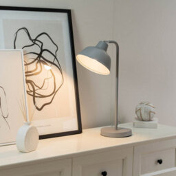 Valuelights Morris Grey Metal Stem Table Lamp With Angled Dome Shade For Living Room Bedroom Office - Led Bulb Included