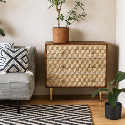 Wyld Haus Beijing Mango Wood Chest - 4 Drawers With Gold Geometric Pattern - image 1