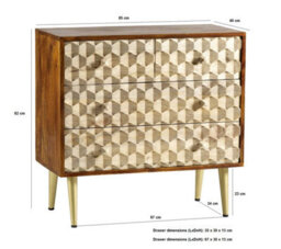 Wyld Haus Beijing Mango Wood Chest - 4 Drawers With Gold Geometric Pattern - thumbnail 5