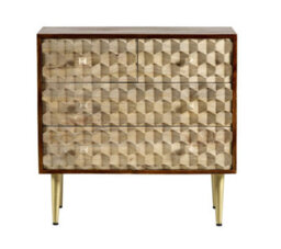 Wyld Haus Beijing Mango Wood Chest - 4 Drawers With Gold Geometric Pattern - thumbnail 3