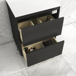 Royal Bathrooms Orion 600mm Matt Obsidian Black Floor Standing Plain White Countertop Vanity Unit 2 Drawer With Peak Basin & Chrome Accent Trim - thumbnail 4