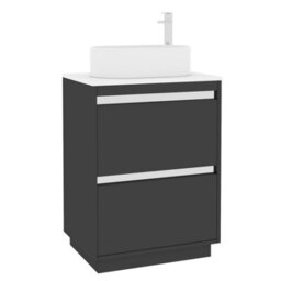 Royal Bathrooms Orion 600mm Matt Obsidian Black Floor Standing Plain White Countertop Vanity Unit 2 Drawer With Peak Basin & Chrome Accent Trim - thumbnail 6
