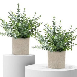 CLEFFNS 2Pcs Fake Plants Eucalyptus Potted For Home Office Bathroom Decor Sage Green Frosted Artificial Plant Decor For Shelf Desk Bedroom - thumbnail 1
