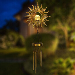 Solar Led Wind Chime Light With Sun Design, Waterproof Metal Windbell For Garden Décor - thumbnail 2