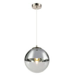 Luminosa Lighting Luminosa Varus 25Cm Globe Pendant Ceiling Light Nickel Matt Transparent Glass Shade 1X E27 - thumbnail 3