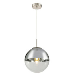 Luminosa Lighting Luminosa Varus 25Cm Globe Pendant Ceiling Light Nickel Matt Transparent Glass Shade 1X E27 - thumbnail 1