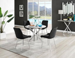 Furniturebox Uk Novara Grey Concrete Effect Round Dining Table & 4 Black Pesaro Silver Chairs