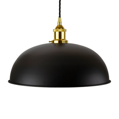 Matt Black Worcester Painted Dome Pendant Light With Gold Lamp Holder And Black Twisted Cable - Se Home - image 1