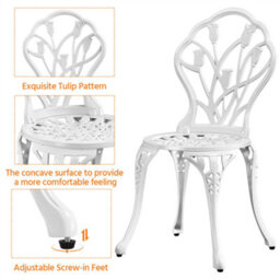 Yaheetech White 3 Piece Patio Bistro Set, 2 Seater Metal Garden Table & Chairs Bistro Coffee Table Set, Balcony Outdoor - thumbnail 4