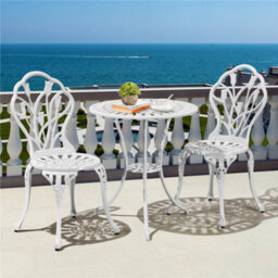 Yaheetech White 3 Piece Patio Bistro Set, 2 Seater Metal Garden Table & Chairs Bistro Coffee Table Set, Balcony Outdoor