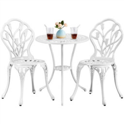 Yaheetech White 3 Piece Patio Bistro Set, 2 Seater Metal Garden Table & Chairs Bistro Coffee Table Set, Balcony Outdoor - thumbnail 2