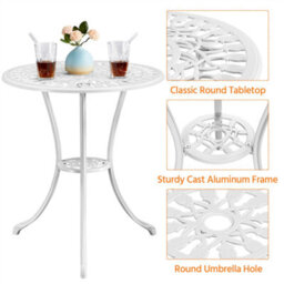 Yaheetech White 3 Piece Patio Bistro Set, 2 Seater Metal Garden Table & Chairs Bistro Coffee Table Set, Balcony Outdoor - thumbnail 5