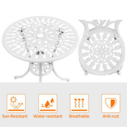 Yaheetech White 3 Piece Patio Bistro Set, 2 Seater Metal Garden Table & Chairs Bistro Coffee Table Set, Balcony Outdoor - thumbnail 6