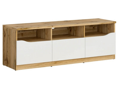 Arte Nuis 135 Cm Tv Unit 3 Drawer Oak Wotan White Gloss - image 1