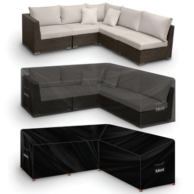 Futura 420D V Shaped 255X255X80Cm Waterproof Garden Furniture Cover, Outdoor Patio Weatherproof Rattan Sofa Shield - image 1