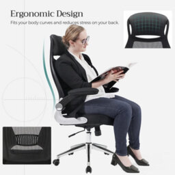 Songmics Office Chair High Back, Desk Chair, Mesh Office Chair, Swivel Desk Chair, Flip Up Armrests, Black - thumbnail 5