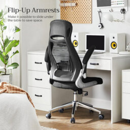 Songmics Office Chair High Back, Desk Chair, Mesh Office Chair, Swivel Desk Chair, Flip Up Armrests, Black - thumbnail 3