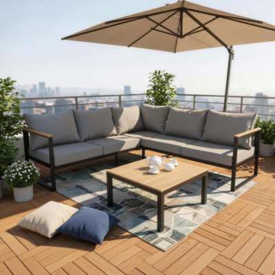 Birchtree 5-Seater Garden Furniture Set L-Shaped Corner Sofa With Square Coffee Table Grey - image 1