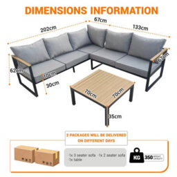 Birchtree 5-Seater Garden Furniture Set L-Shaped Corner Sofa With Square Coffee Table Grey - thumbnail 6