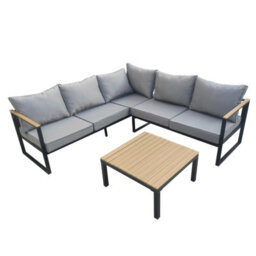 Birchtree 5-Seater Garden Furniture Set L-Shaped Corner Sofa With Square Coffee Table Grey - thumbnail 7