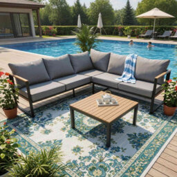 Birchtree 5-Seater Garden Furniture Set L-Shaped Corner Sofa With Square Coffee Table Grey - thumbnail 5