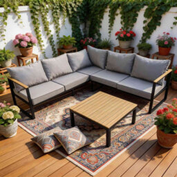 Birchtree 5-Seater Garden Furniture Set L-Shaped Corner Sofa With Square Coffee Table Grey - thumbnail 2