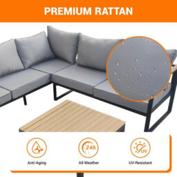 Birchtree 5-Seater Garden Furniture Set L-Shaped Corner Sofa With Square Coffee Table Grey - thumbnail 3