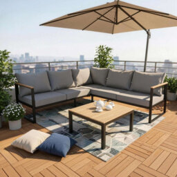 Birchtree 5-Seater Garden Furniture Set L-Shaped Corner Sofa With Square Coffee Table Grey